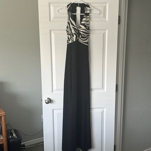 Women’s formal dress, black with zebra print, size 3